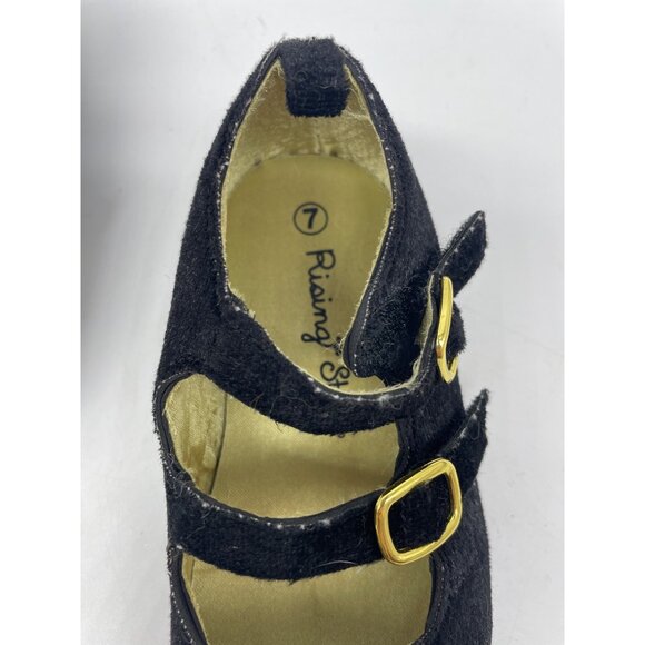 Black Velvet Rising Star Girls Mary Jane Shoes Size 7 With Double Buckle Straps - Picture 4 of 5
